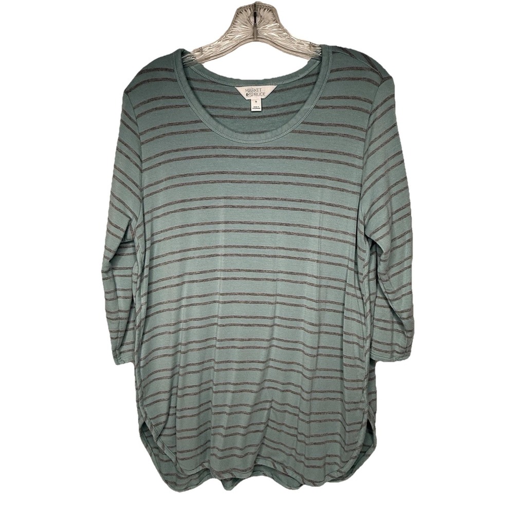 Market & Spruce Striped French Terry Top Blue Womens Size XL 3/4 Sleeves Stretch